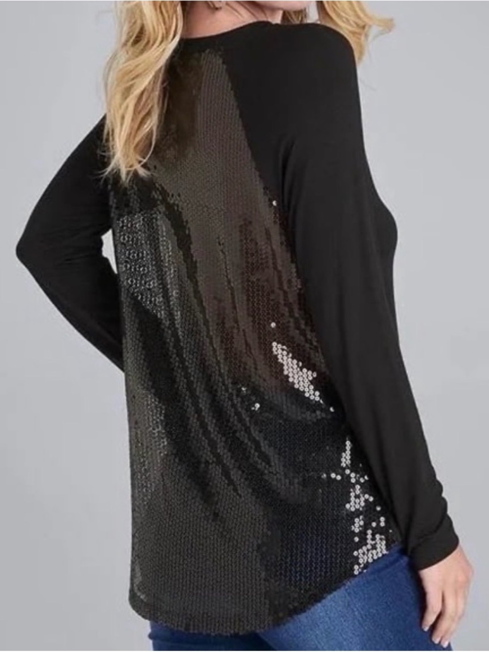 NWT Venus Black Sequin Back Long-Sleeve Women's Top Small